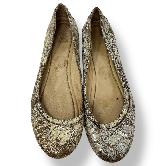 Frye Carson Cream Metallic Silver Natural Crackle Ballet Flats Size 8 - Picture 1 of 11